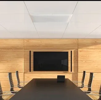 Executive meeting room with timber panelling and a wall display